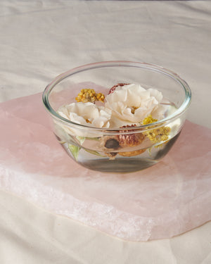Enhance Your Sacred Space on a Rose Quartz Platter with Our Ancestral Altar + Veneration Kit's Floral Essence Made with Immortelle Flower, Roses, Sweetgrass, and Sage - Welcome Ancestral Guidance and Protection.