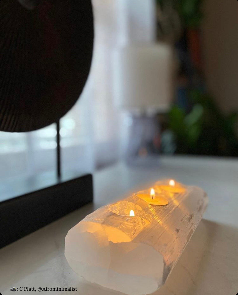 Selenite Crystal Log Candle Holder - Elevate the energy in your room with this beautiful piece