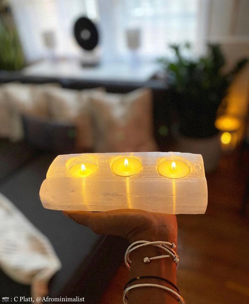 Selenite Candle Holder for Tealights - Perfect for intention setting and manifestation.