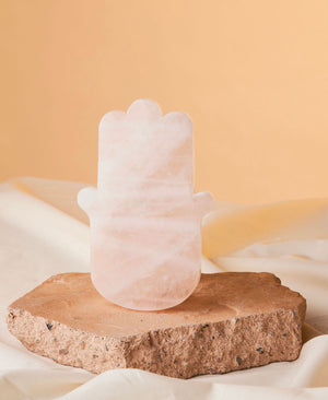 Enhance Your Sacred Space with a Rose Quartz Hamsa Hand | Smudge Stick Holder and Altar Decor | 5.5”x 5” Stone Amulet for Energetic Protection and Abundance