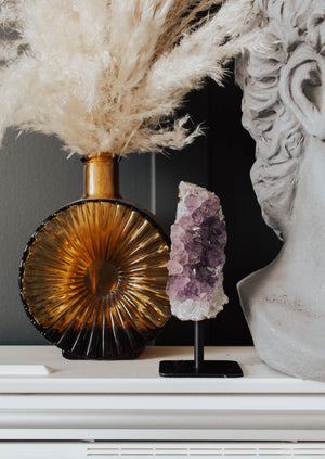 Embrace Enchantment with Our Amethyst Stone on Stand | Spiritual Wonder | Tranquil Energy | Crystal Masterpiece | Serene Atmosphere | Symbol of Transformation | 4-6” High Crystal on Metal Stand