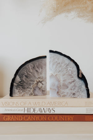 Enhance Your Decor with Polished Agate Stone Bookends - No Dye, Natural Elegance - Unique Tabletop or Shelf Accents - Ideal for Living Room, Study, or Bedroom - Approx 4-6” H x 7-8” W, 4” D