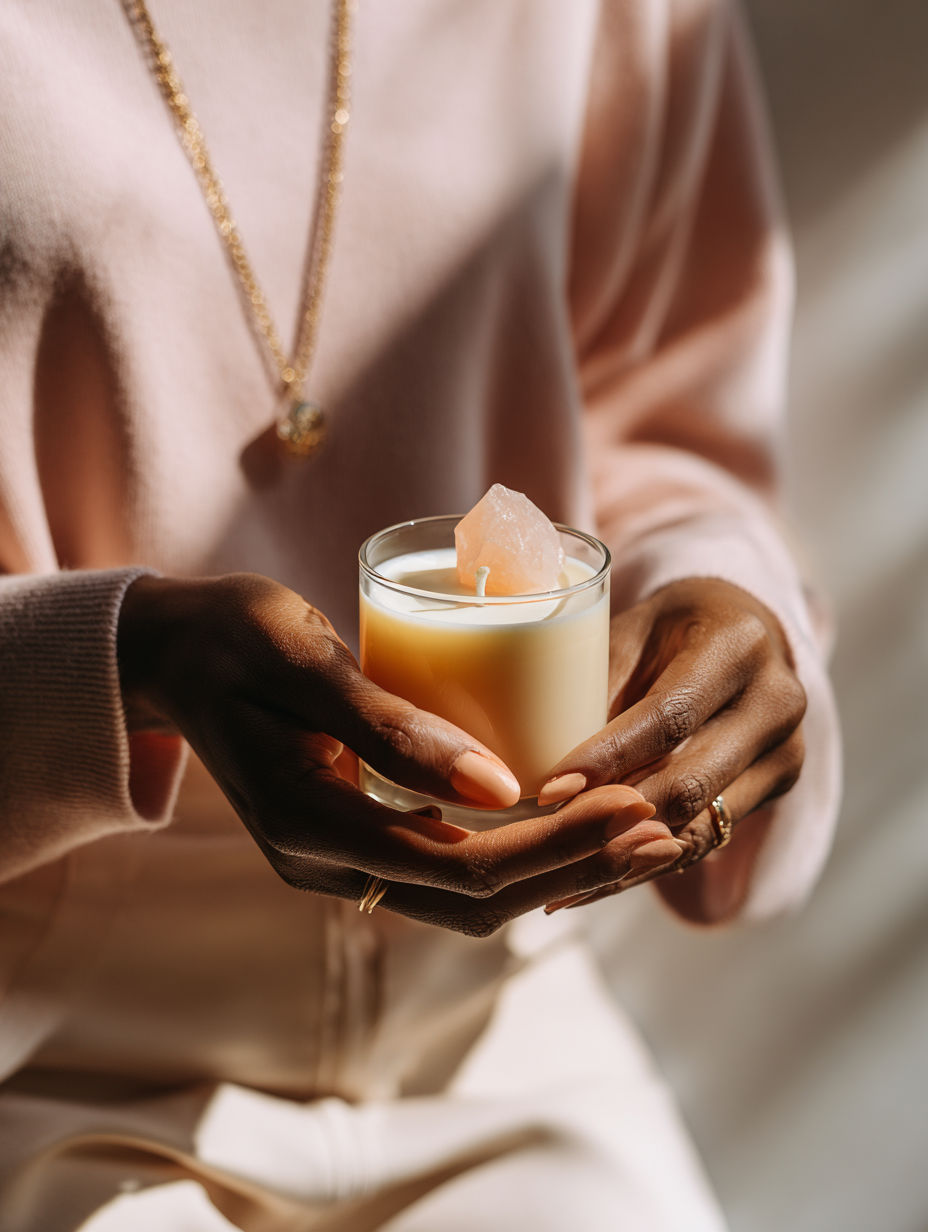 Harvest Moon Candle | Soy Ritual Candle with Peach Moonstone Crystal, Cedar, Clove & Orange