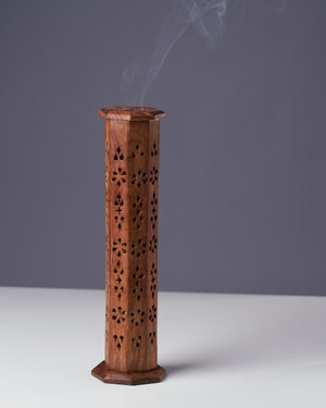 Artisanal 12-Inch Mango Wood Incense Tower - Holds Multiple Sticks or 1 Cone for a Tranquil Atmosphere