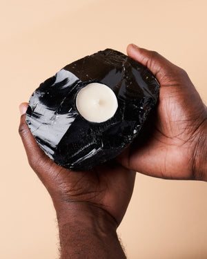 Elevate Your Space with Natural Black Obsidian | Eco-Luxe Stone Candle Holder | Powerful Protection Energy | Unique and Stylish Home Decor