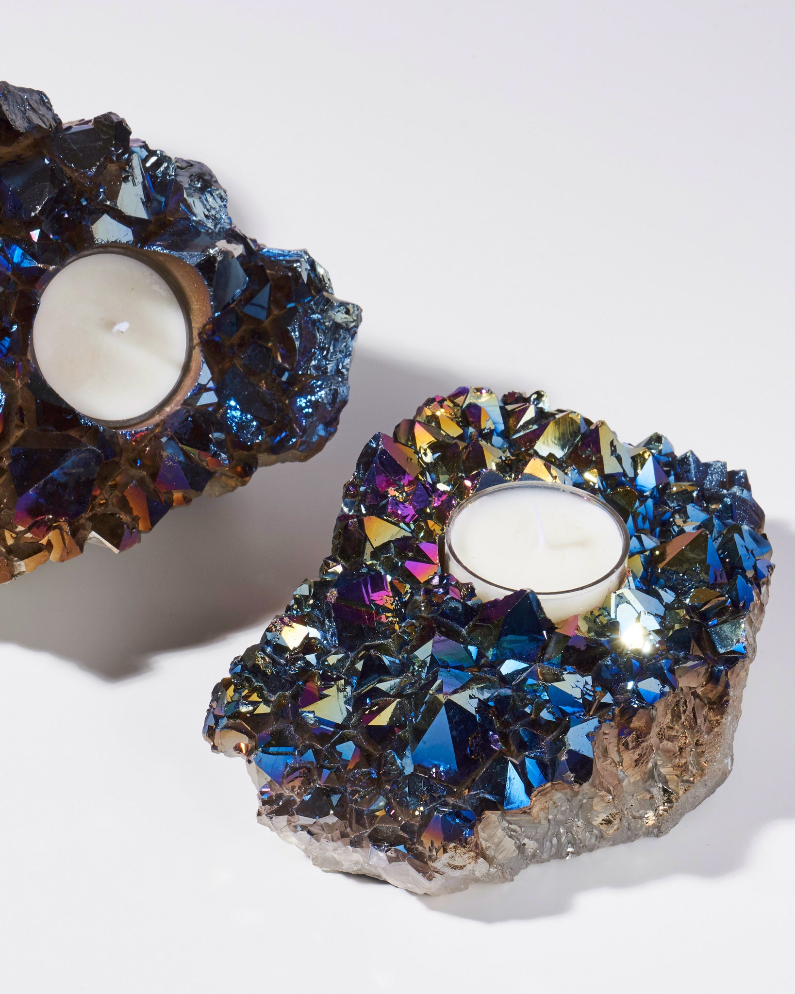 Unique Rainbow Titanium Quartz Candle Holder | Enhance Your Space with Nature's Beauty | Ideal for Coffee Tables, Nightstands, and Entryways