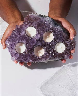 Elevate Your Space with Amethyst Candle Holder | Enjoy Tranquil Energy and Gorgeous Candlelight Glow