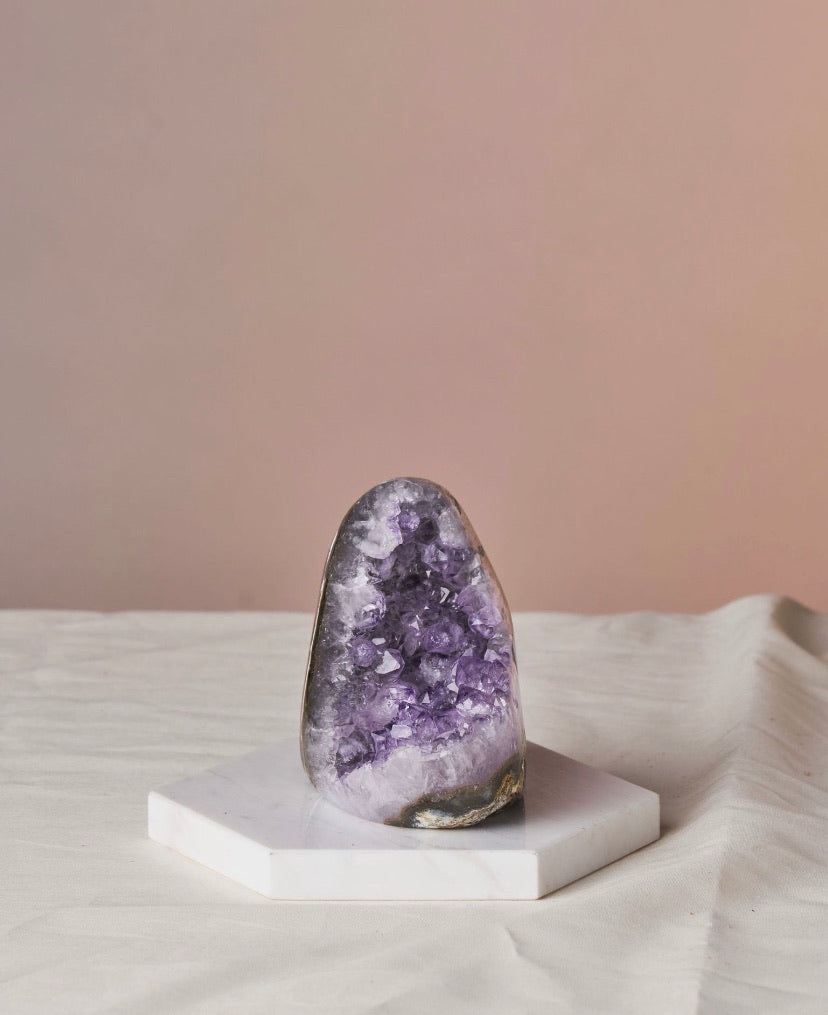Amethyst Cathedral - Mini Cut Base | Crown Chakra Activation | Intuition and Divine Energy | 3” x 3” | Natural Crystal