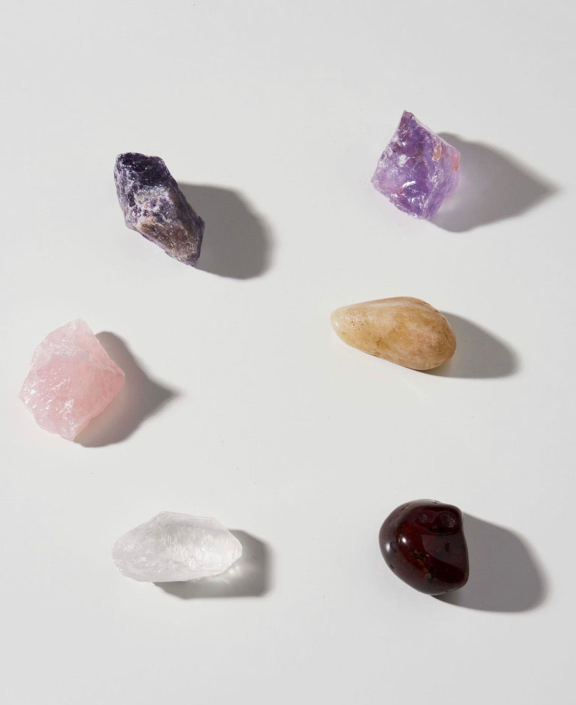 Virgo Zodiac Stones Set - Intuitively Selected Crystals | Cleansed and Charged | Spiritual Healing | Clear Quartz, Citrine, Rose Quartz, Chevron Amethyst, Amethyst, Carnelian | 2”x1” Stones