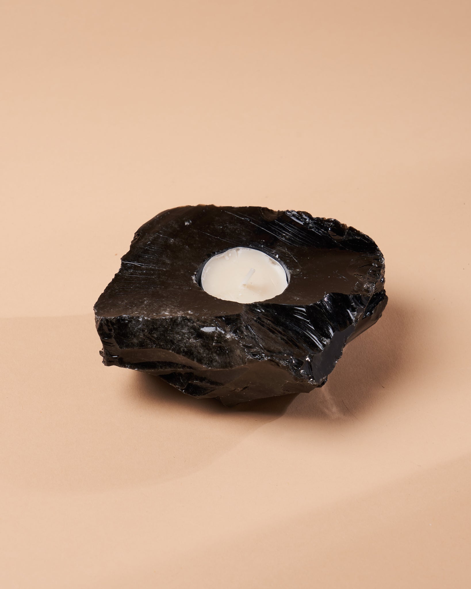 Natural Black Obsidian Candle Holder | Enhance Your Space with Protection Energy | Eco-Luxe Stone Decor | Unique and Stylish Design