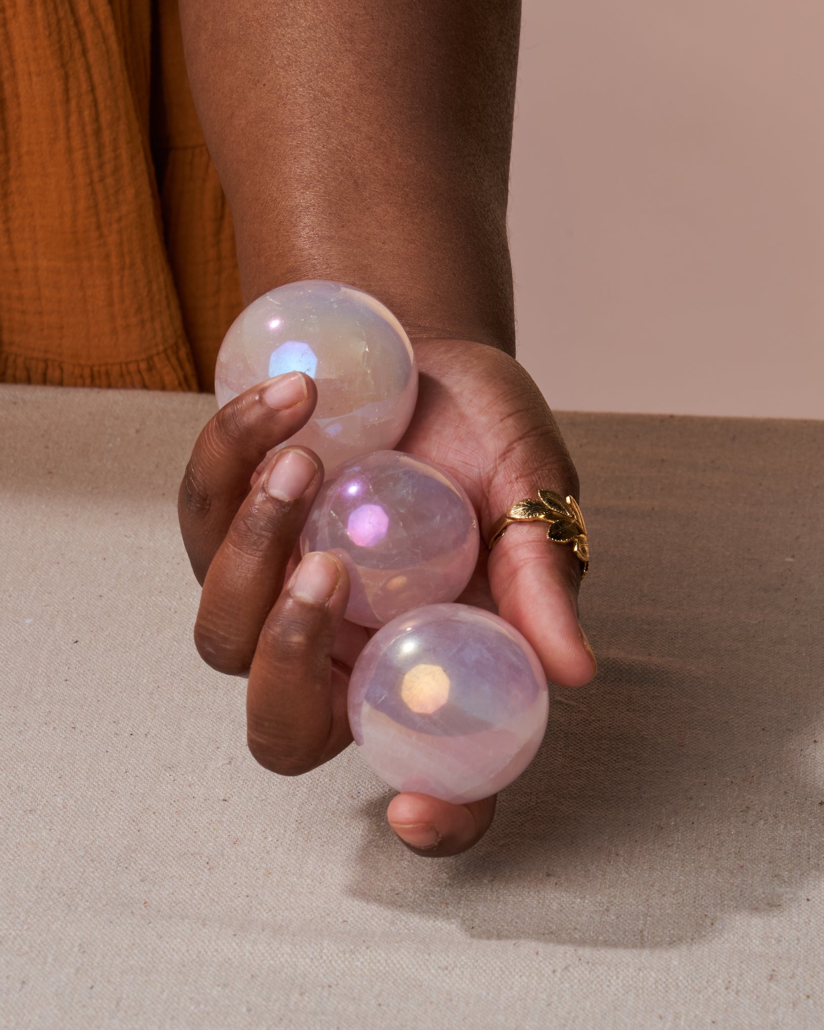 Angel Aura Rose Quartz Sphere - Healing Crystal - Iridescent Stone - 1.5 x 1.5 Inches