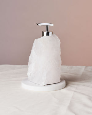 Clear Quartz Crystal Soap Dispenser - Nature-Inspired Decor | Multipurpose Large Capacity Bottle | Unique Gift | 6x3x3” on Average
