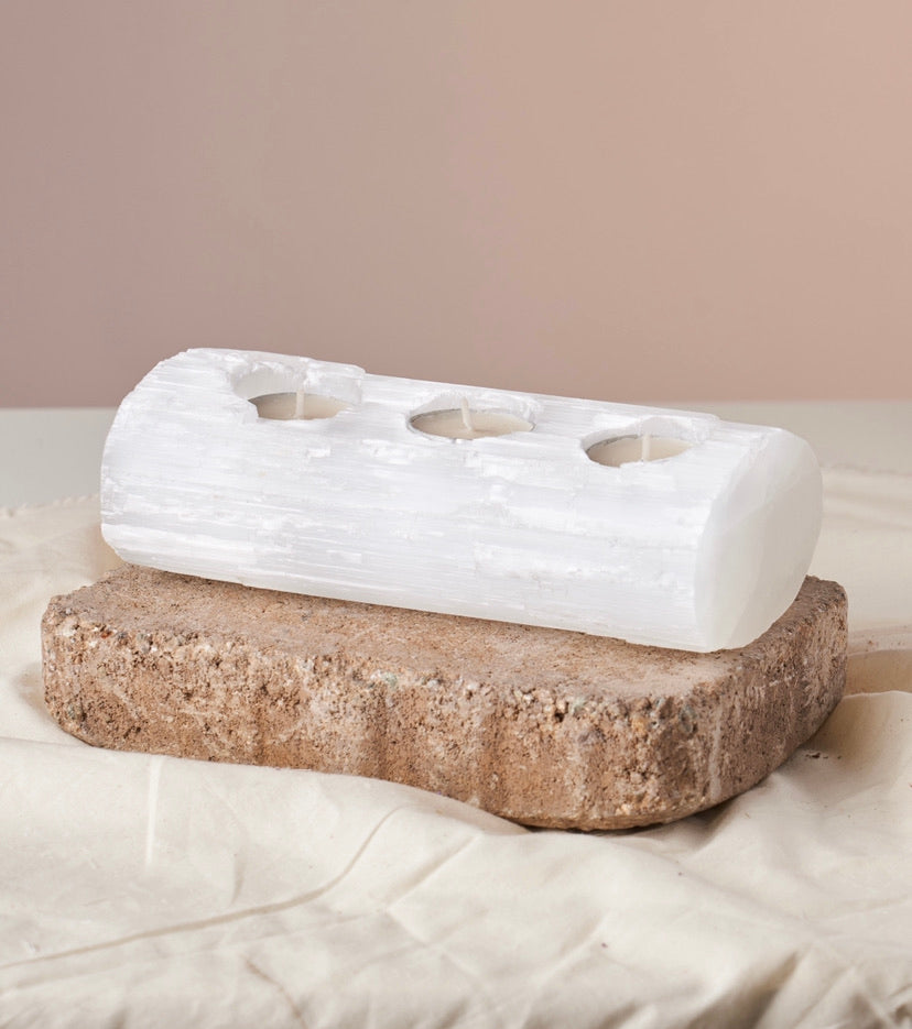 Moroccan Selenite Log Candle Holder - Creates an enchanting soft glow for your space