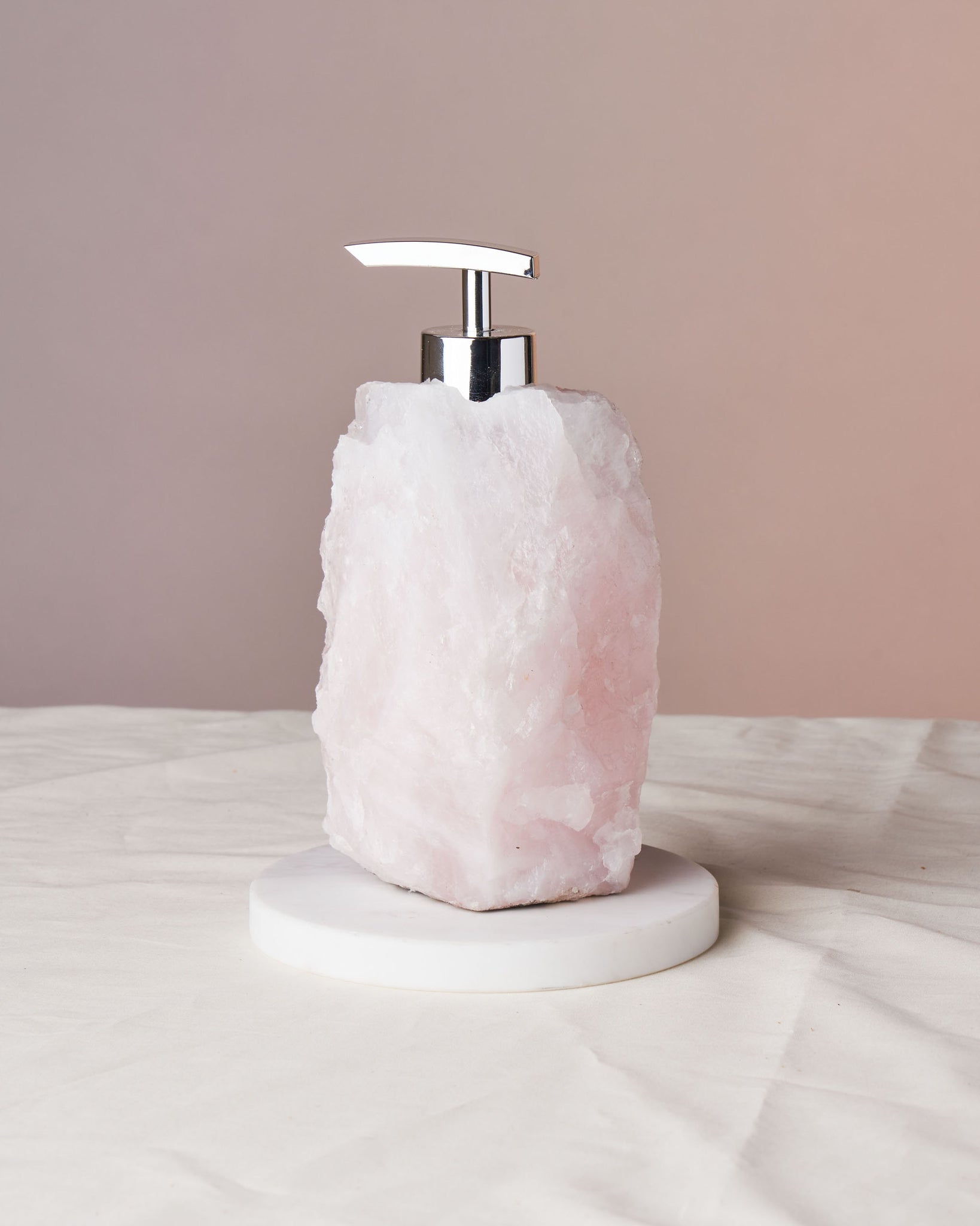 Rose Quartz Crystal Soap Dispenser - Nature-Inspired Decor | Multipurpose Large Capacity Bottle | Unique Gift | 6x3x3” on Average