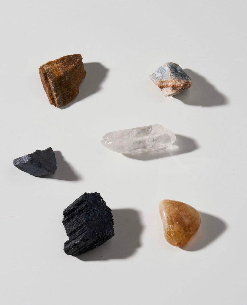 Gemini Zodiac Stones Set - Intuitively Selected Crystals | Cleansed and Charged | Spiritual Healing | Tiger’s Eye, Blue Onyx, Black Tourmaline, Clear Quartz, Citrine, Hematite | 2”x1” Stones