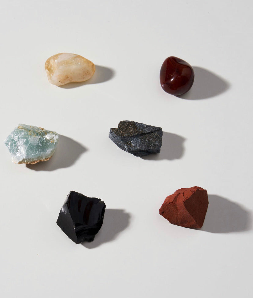 Aries Zodiac Stones Set - Intuitively Selected Crystals | Cleansed and Charged | Spiritual Healing | Hematite, Red Jasper, Blue Onyx, Black Obsidian, Citrine, Carnelian | 2”x1” Stones