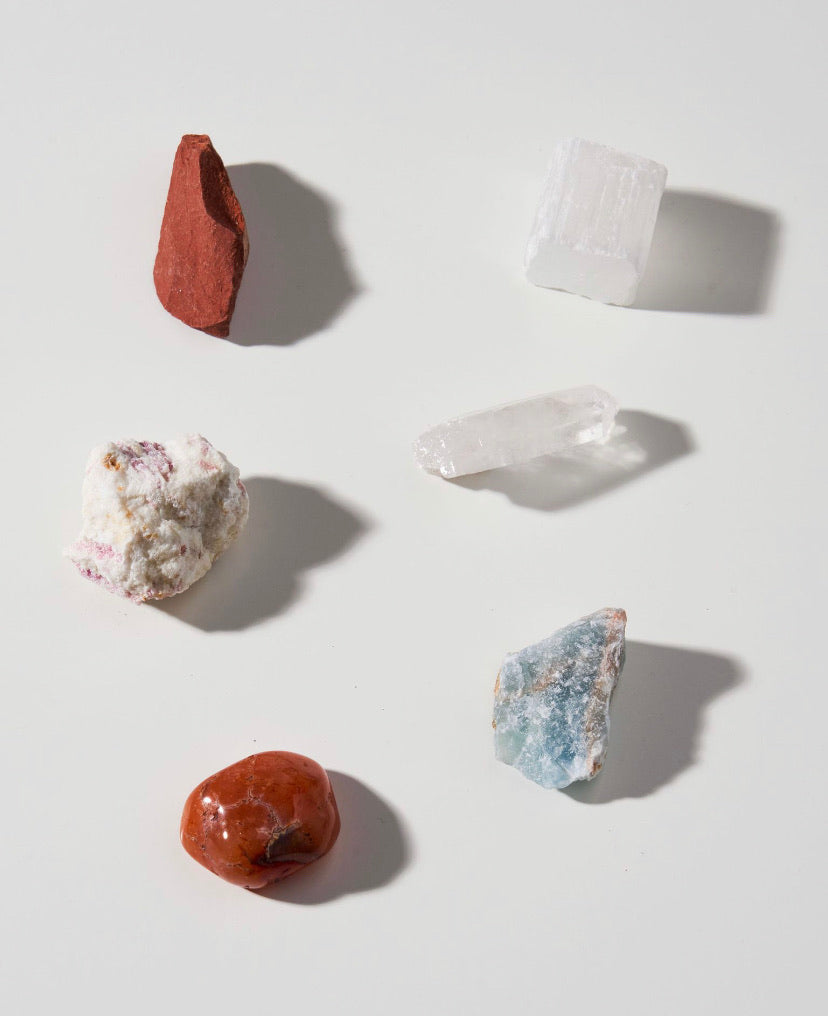 Cancer Zodiac Stones Set - Intuitively Selected Crystals | Cleansed and Charged | Spiritual Healing | Pink Tourmaline, Blue Onyx, Red Jasper, Clear Quartz, Carnelian, Selenite | 2”x1” Stones