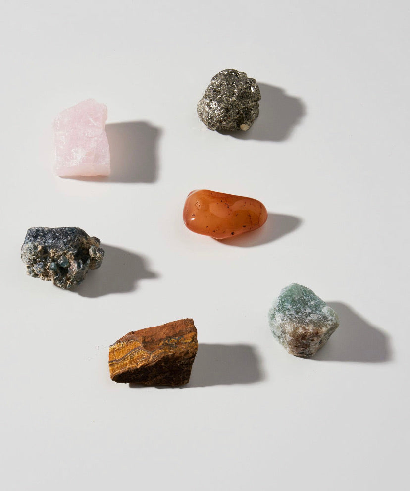 Taurus Zodiac Stones Set - Intuitively Selected Crystals | Cleansed and Charged | Spiritual Healing | Pyrite, Green Quartz, Rose Quartz, Blue Apatite, Carnelian, Tiger’s Eye | 2”x1” Stones