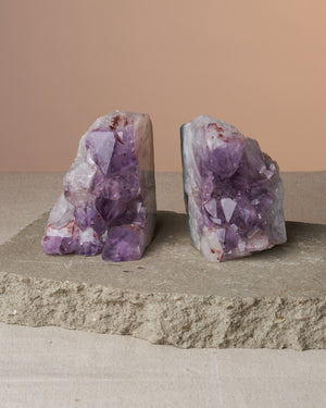 Amethyst Natural Stone Bookends - Polished and Dye-Free - Home Decor Accent - Approx 4-5 Inches in Height, 6-8 Inches in Width, 3 Inches in Depth
