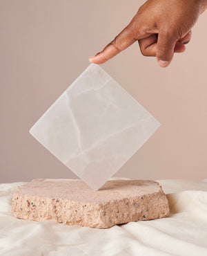 Selenite Charging Plates - Pure Hand-Carved Square and Rounded Edge Options - 4x4 Inches and 5x5 Inches Included