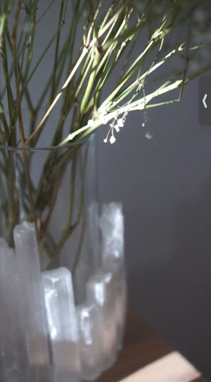 Selenite Crystal Glass Vase - Enhance Botanical Beauty | Selenite's Purifying and Protective Properties | Medium and Large Sizes Available | Medium: 5” x 3” | Large: 8” x 4”