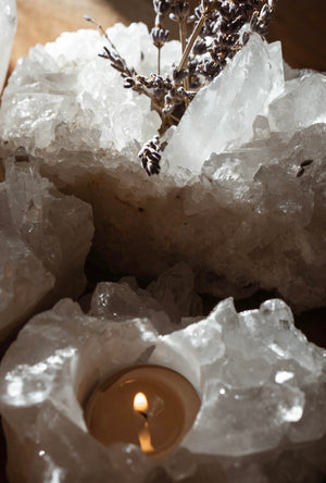 Elevate Your Space with Clear Quartz Candleholder | Unique Decor Piece with Manifestation and Spiritual Healing Properties